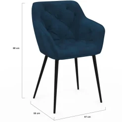 IDMarket Lot de 2 chaises de salle à manger, fauteuils de table capitonnés LYA velours bleu canard* Chaises