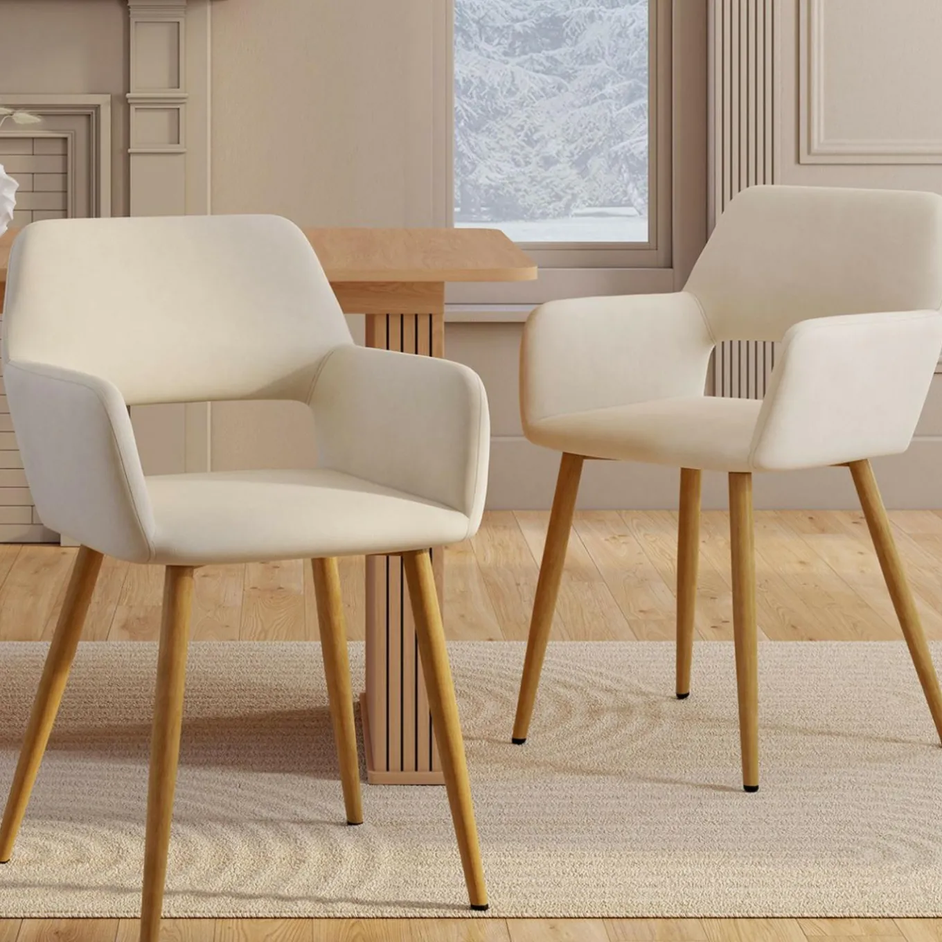 IDMarket Lot de 2 chaises de salle à manger, fauteuils de table en velours beige* Meubles En Bois|Chaises De Bureau Et Accessoires