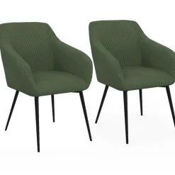 IDMarket Lot de 2 chaises de salle à manger, fauteuils de table en velours côtelé vert kaki* Chaises|Fauteuils