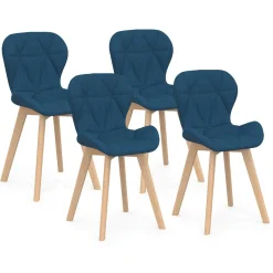 IDMarket Lot de 4 chaises en tissu bleu canard design pour salle à manger* Collection Moderne|Collection Scandinave