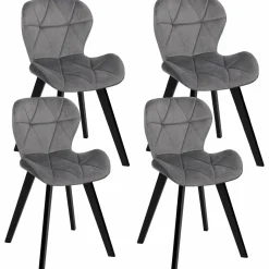 IDMarket Lot de 4 chaises en velours gris clair avec pieds noirs assise matelassée* Chaises|Tables Et Chaises