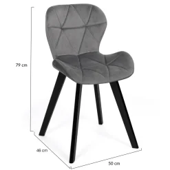 IDMarket Lot de 4 chaises en velours gris clair avec pieds noirs assise matelassée* Chaises|Tables Et Chaises
