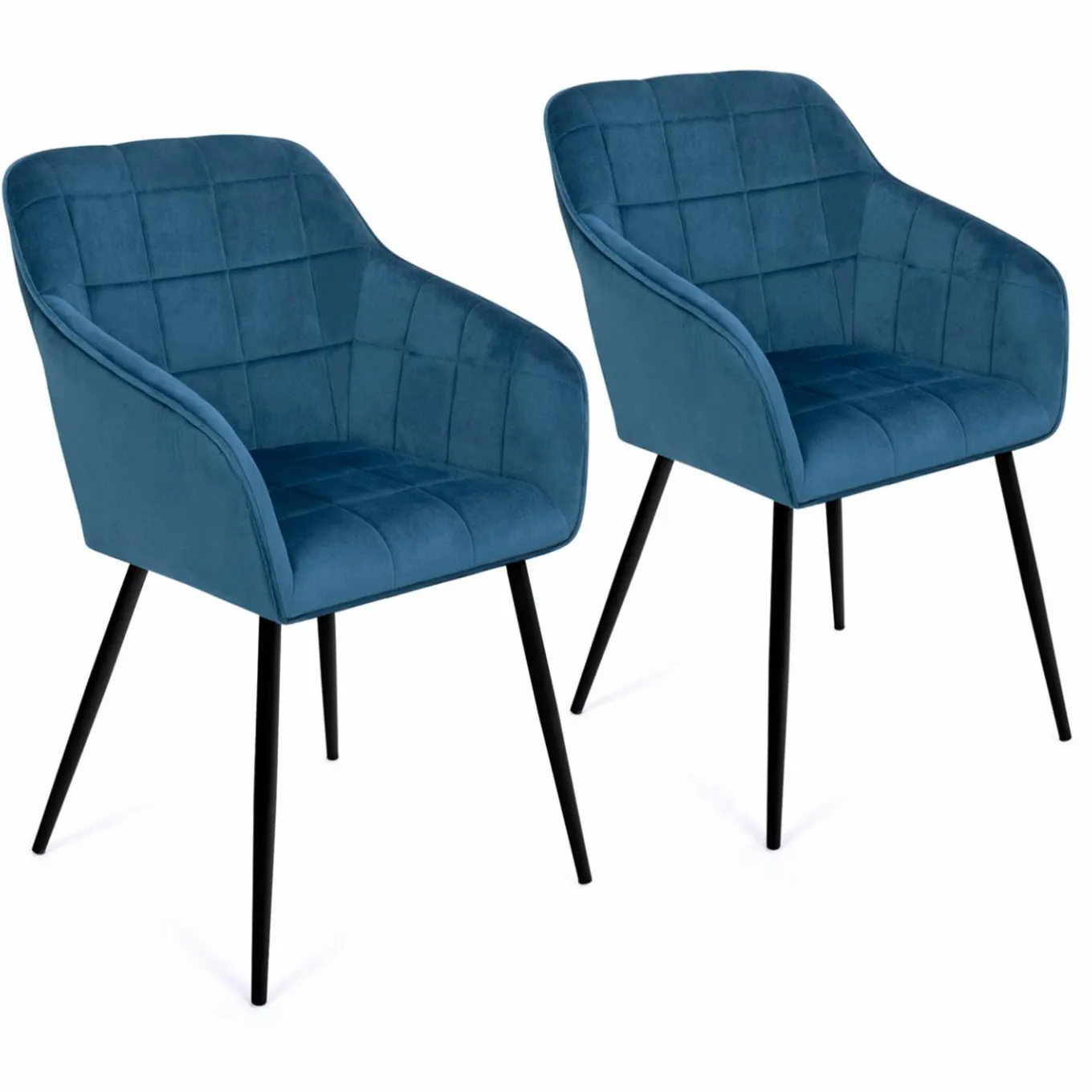 IDMarket Lot de 2 chaises en velours bleu canard avec accoudoirs* Collection Vintage|Collection Moderne