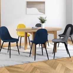 IDMarket Lot de 6 chaises en velours mix color bleu x2, jaune, gris clair et gris foncé x2* Chaises|Tables Et Chaises