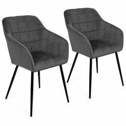 IDMarket Lot de 2 chaises en velours gris avec accoudoirs* Collection Vintage|Collection Moderne