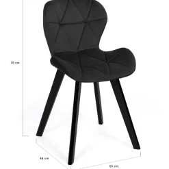 IDMarket Lot de 4 chaises en velours noir pieds noirs* Chaises|Collection Moderne