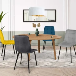 IDMarket Lot de 4 chaises en velours bleu, jaune, gris clair et gris foncé matelassé* Collection Vintage|Collection Moderne