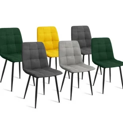 IDMarket Lot de 6 chaises en velours mix vert, jaune et gris matelassées* Collection Vintage|Collection Moderne