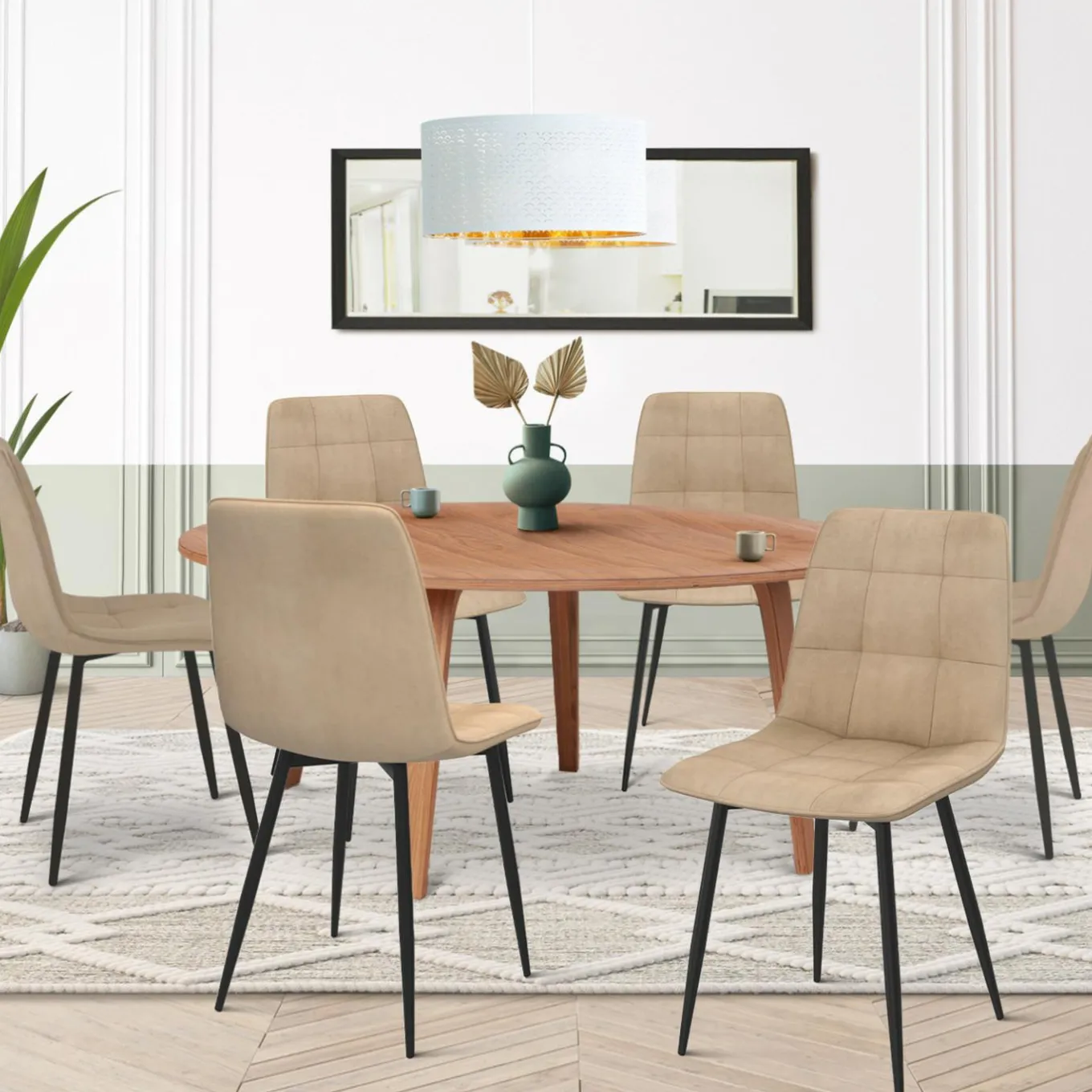 IDMarket Lot de 6 chaises en velours taupe pour salle à manger* Collection Vintage|Chaises