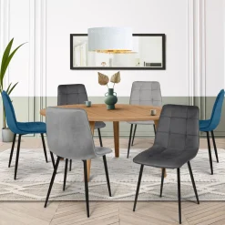 IDMarket Lot de 6 chaises en velours mix color bleu et gris matelassées* Collection Vintage|Collection Moderne