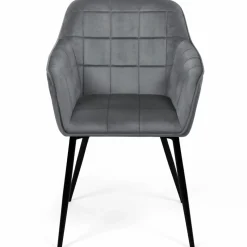 IDMarket Lot de 2 chaises en velours gris avec accoudoirs* Collection Vintage|Collection Moderne