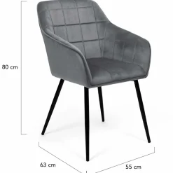 IDMarket Lot de 2 chaises en velours gris avec accoudoirs* Collection Vintage|Collection Moderne