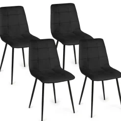 IDMarket Lot de 4 chaises en velours noir pour salle à manger* Collection Vintage|Chaises