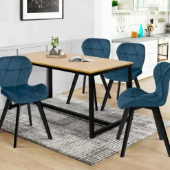 IDMarket Lot de 4 chaises matelassées velours bleu* Collection Moderne|Salle À Manger Complète