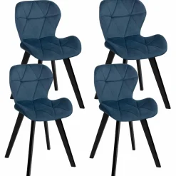 IDMarket Lot de 4 chaises matelassées velours bleu* Collection Moderne|Salle À Manger Complète