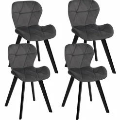 IDMarket Lot de 4 chaises matelassées velours gris foncé* Collection Moderne|Salle À Manger Complète
