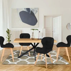 IDMarket Lot de 4 chaises matelassées noires* Collection Moderne|Collection Scandinave