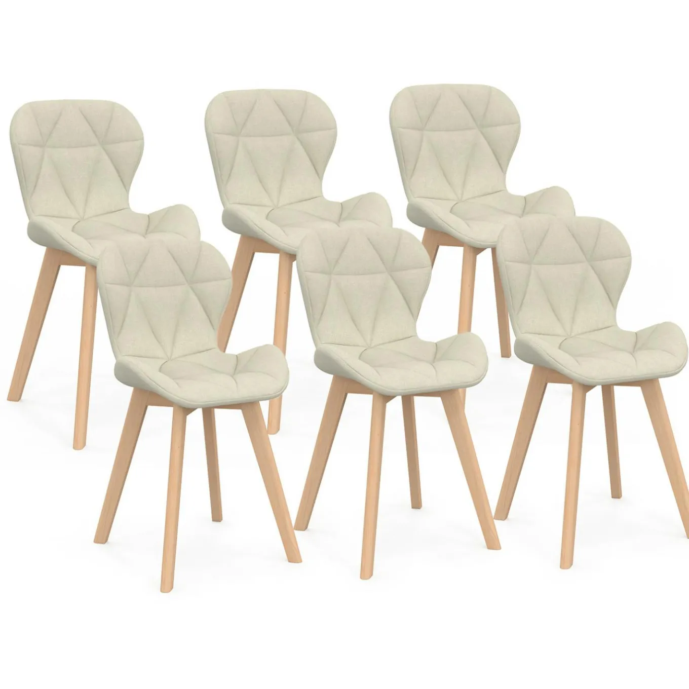IDMarket Lot de 6 chaises modernes en tissu beige pour salle à manger assises matelassées* Collection Scandinave|Chaises