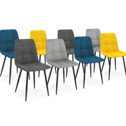 IDMarket Lot de 8 chaises modernes en velours mix color bleu x2, gris foncé x2, gris clair x2, jaune x2 pieds métal noir* Collection Vintage|Chaises