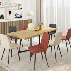 IDMarket Lot de 8 chaises modernes en velours mix color terracotta x3, gris foncé x2, et beige x3 pieds métal noir* Collection Vintage|Chaises