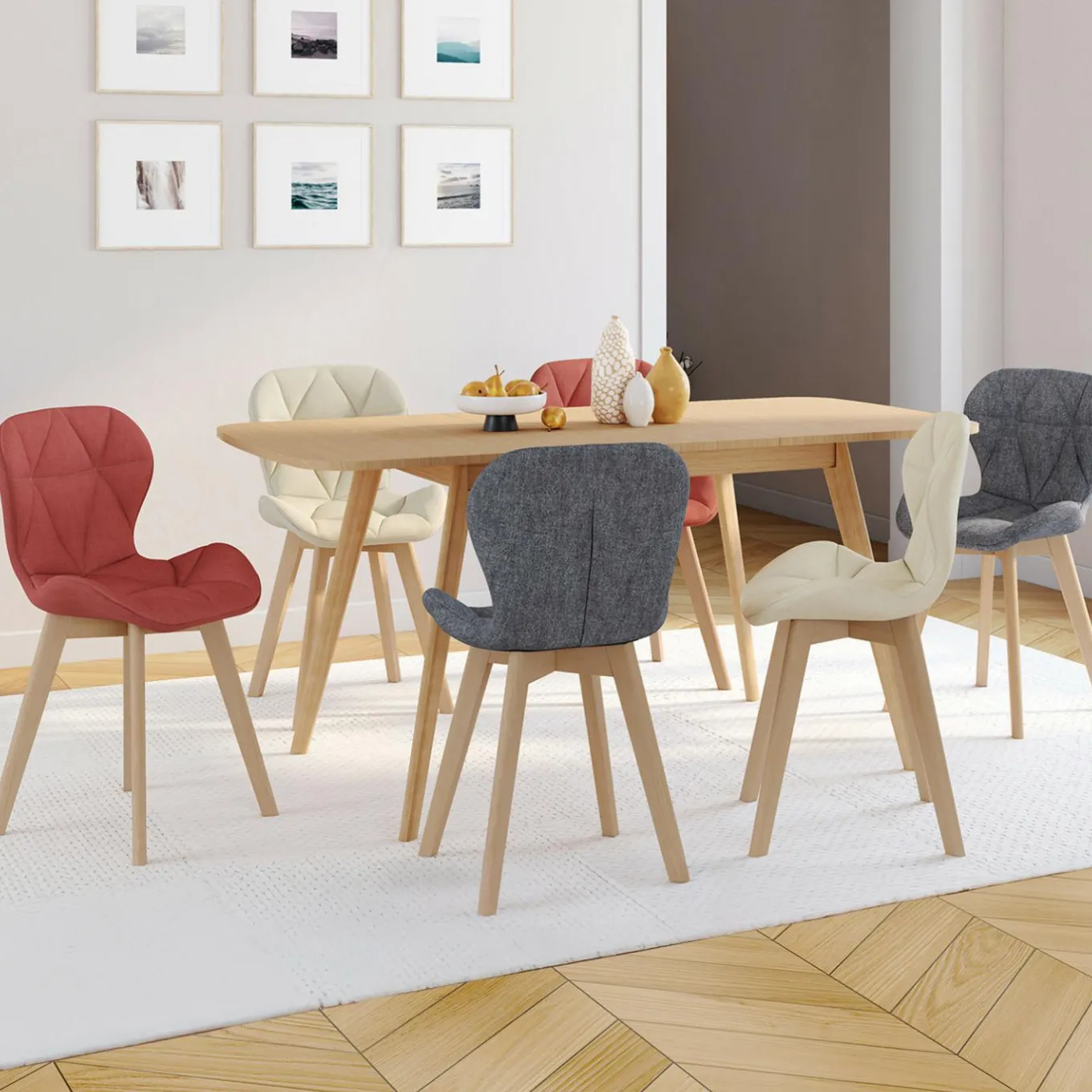 IDMarket Lot de 6 chaises modernes avec assises matelassées en gris, terracotta et beige* Collection Scandinave|Chaises