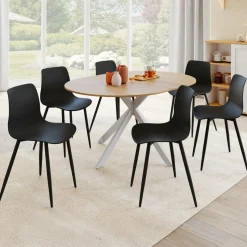 IDMarket Lot de 6 chaises noires avec pieds en métal* Chaises|Collection Moderne