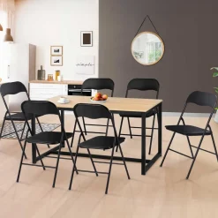 IDMarket Lot de 6 chaises noires pliables d’intérieur* Salle À Manger Complète|Tables Et Chaises