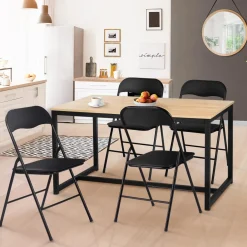 IDMarket Lot de 4 chaises noires pliantes d’intérieur* Salle À Manger Complète|Tables Et Chaises