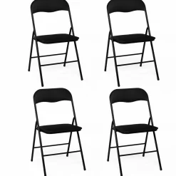 IDMarket Lot de 4 chaises noires pliantes d’intérieur* Salle À Manger Complète|Tables Et Chaises