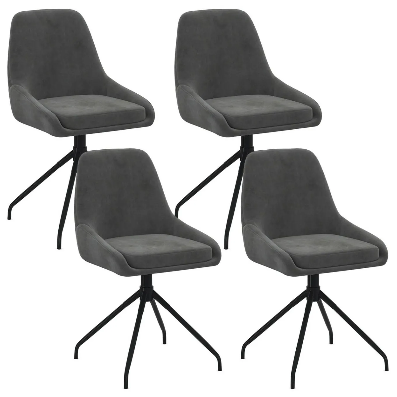 IDMarket Lot de 4 chaises pivotantes en velours gris foncé avec accoudoirs* Chaises|Tables Et Chaises