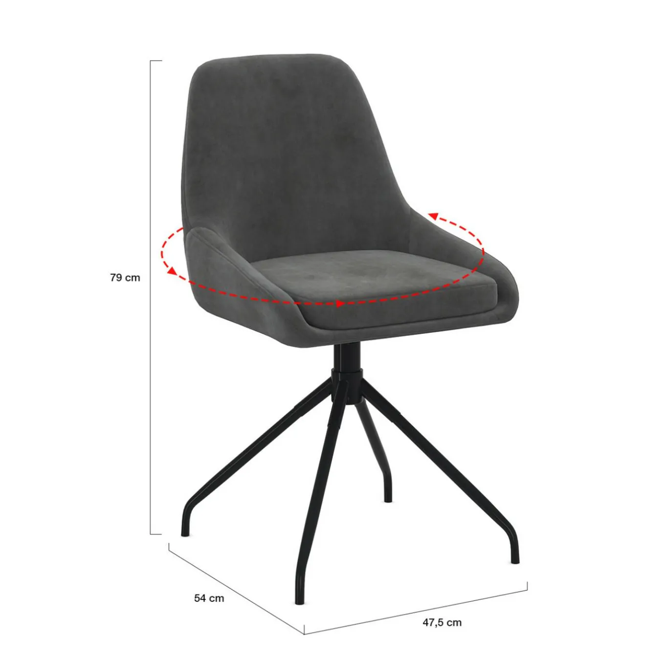 IDMarket Lot de 4 chaises pivotantes en velours gris foncé avec accoudoirs* Chaises|Tables Et Chaises