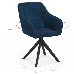 IDMarket Lot de 2 chaises pivotantes de salle à manger, fauteuils de table en velours bleu* Chaises|Tables Et Chaises