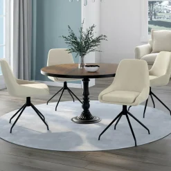 IDMarket Lot de 4 chaises pivotantes en velours beige avec accoudoirs* Chaises|Tables Et Chaises