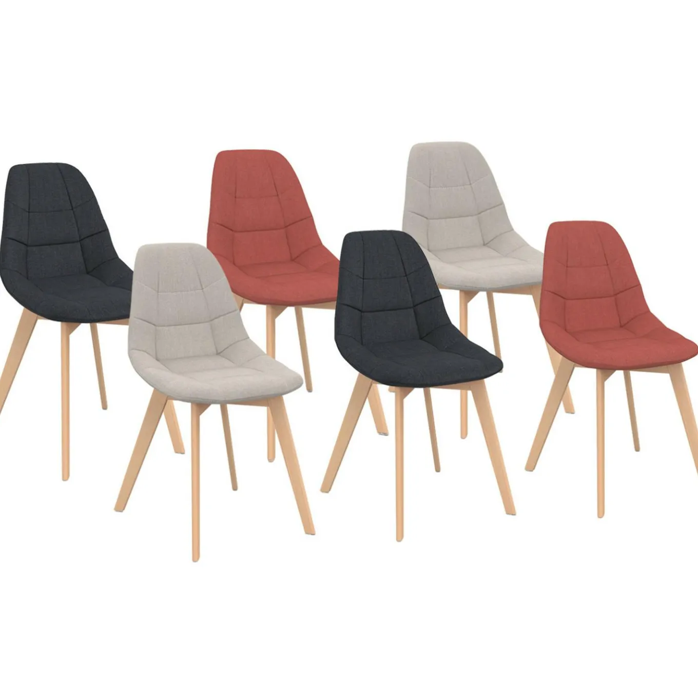 IDMarket Lot de 6 chaises scandinaves mix color gris foncé x2, terracotta x2, beige x2* Collection Scandinave|Chaises