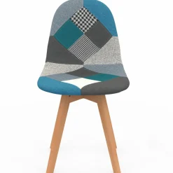 IDMarket Lot de 4 chaises scandinaves patchworks bleus et gris* Collection Scandinave|Salle À Manger Complète