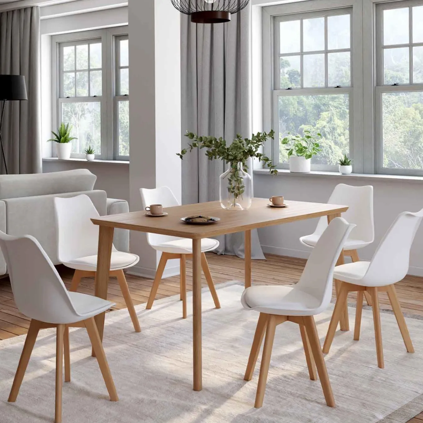 IDMarket Lot de 6 chaises scandinaves blanches* Collection Scandinave|Salle À Manger Complète