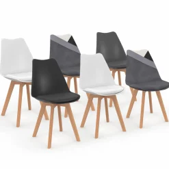 IDMarket Lot de 6 chaises scandinaves mix color gris foncé, blanc, noir et velours patchworks* Collection Scandinave|Tables Et Chaises