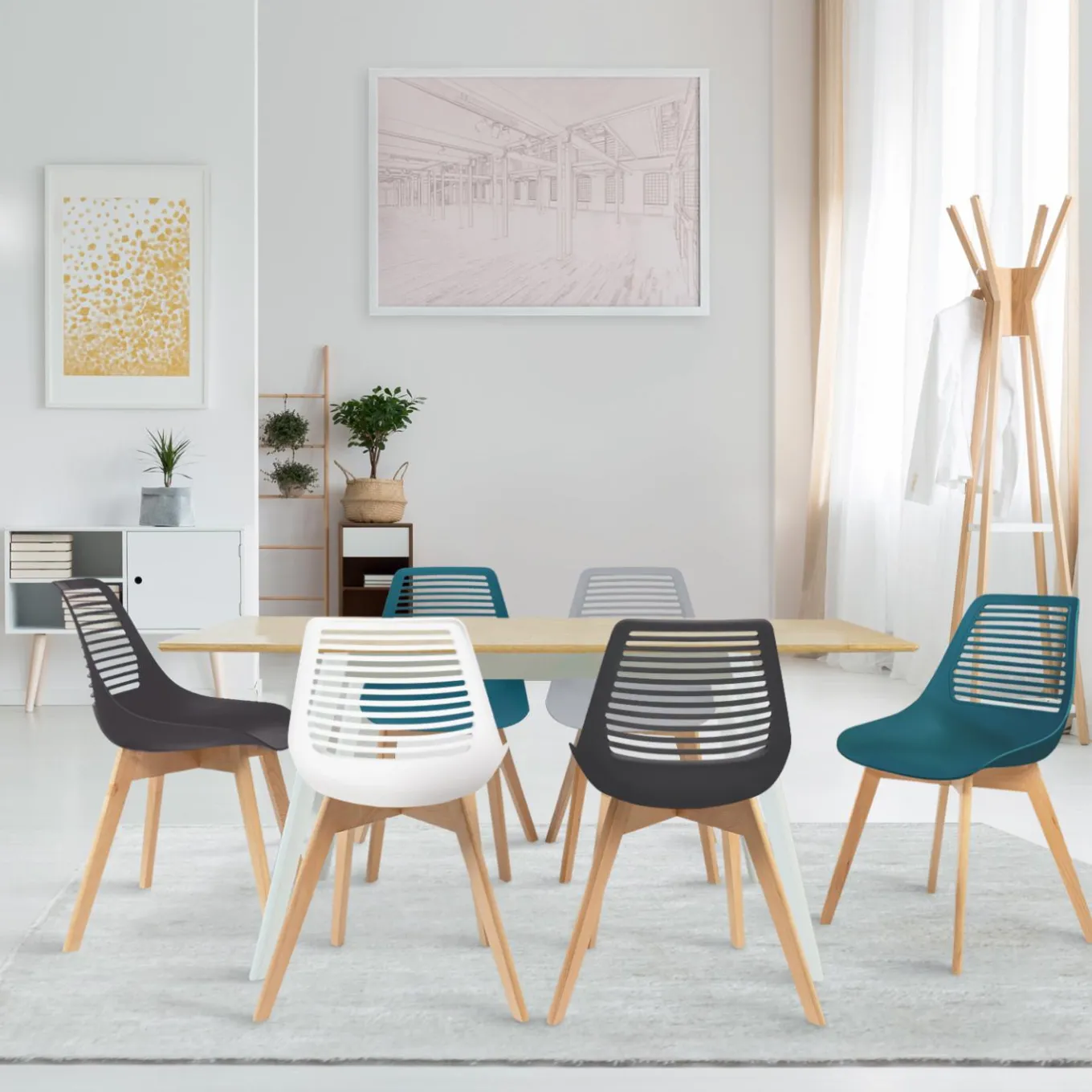 IDMarket Lot de 6 chaises scandinaves dépareillées dossier ajouré* Collection Scandinave|Salle À Manger Complète