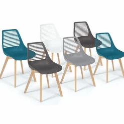 IDMarket Lot de 6 chaises scandinaves dépareillées dossier ajouré* Collection Scandinave|Salle À Manger Complète