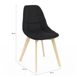 IDMarket Lot de 6 chaises scandinavesen tissu noir* Collection Scandinave|Salle À Manger Complète