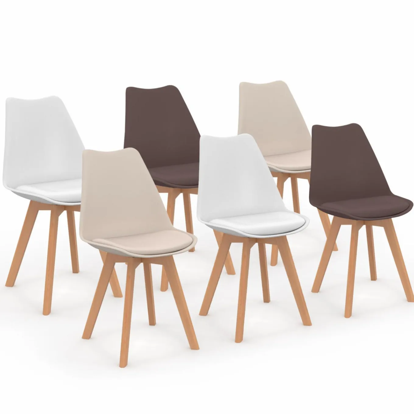 IDMarket Lot de 6 chaises scandinaves mix color taupe, beige et blanc* Collection Scandinave|Chaises