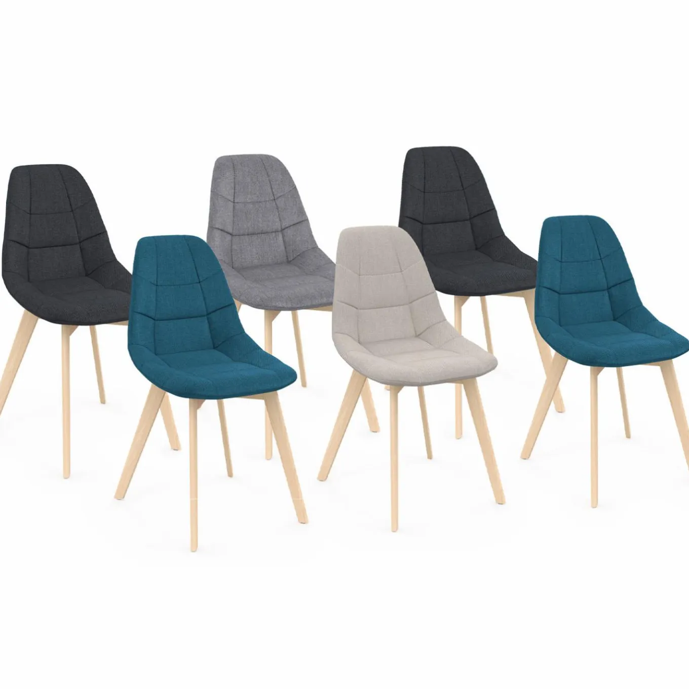 IDMarket Lot de 6 chaises scandinaves en tissu mix color beige, gris clair, bleu canard et gris foncé* Collection Scandinave|Salle À Manger Complète