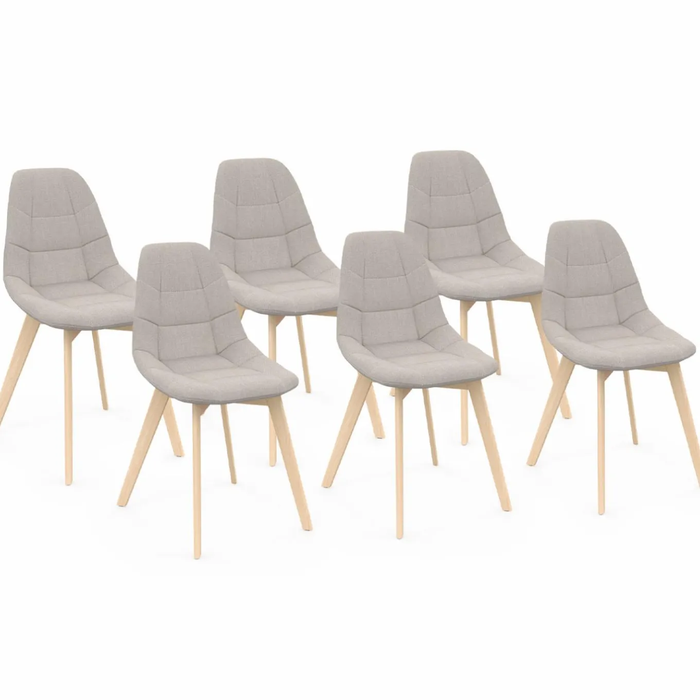 IDMarket Lot de 6 chaises scandinaves en tissu beige pieds en bois* Collection Scandinave|Salle À Manger Complète