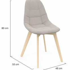 IDMarket Lot de 6 chaises scandinaves en tissu beige pieds en bois* Collection Scandinave|Salle À Manger Complète