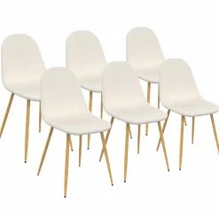 IDMarket Lot de 6 chaises scandinaves en tissu blanc bouclette pieds en bois* Collection Scandinave|Tables Et Chaises