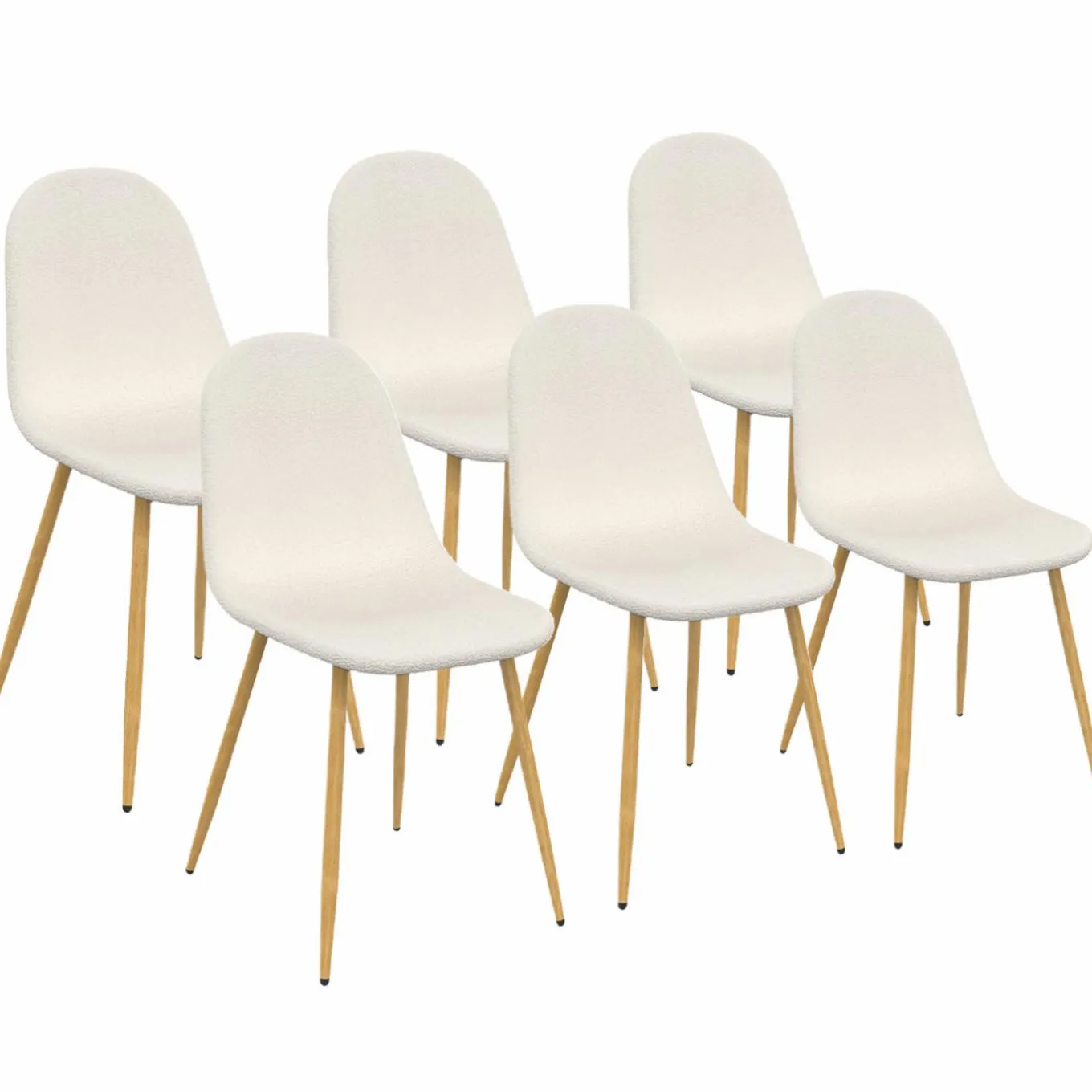 IDMarket Lot de 6 chaises scandinaves en tissu blanc bouclette pieds en bois* Collection Scandinave|Tables Et Chaises