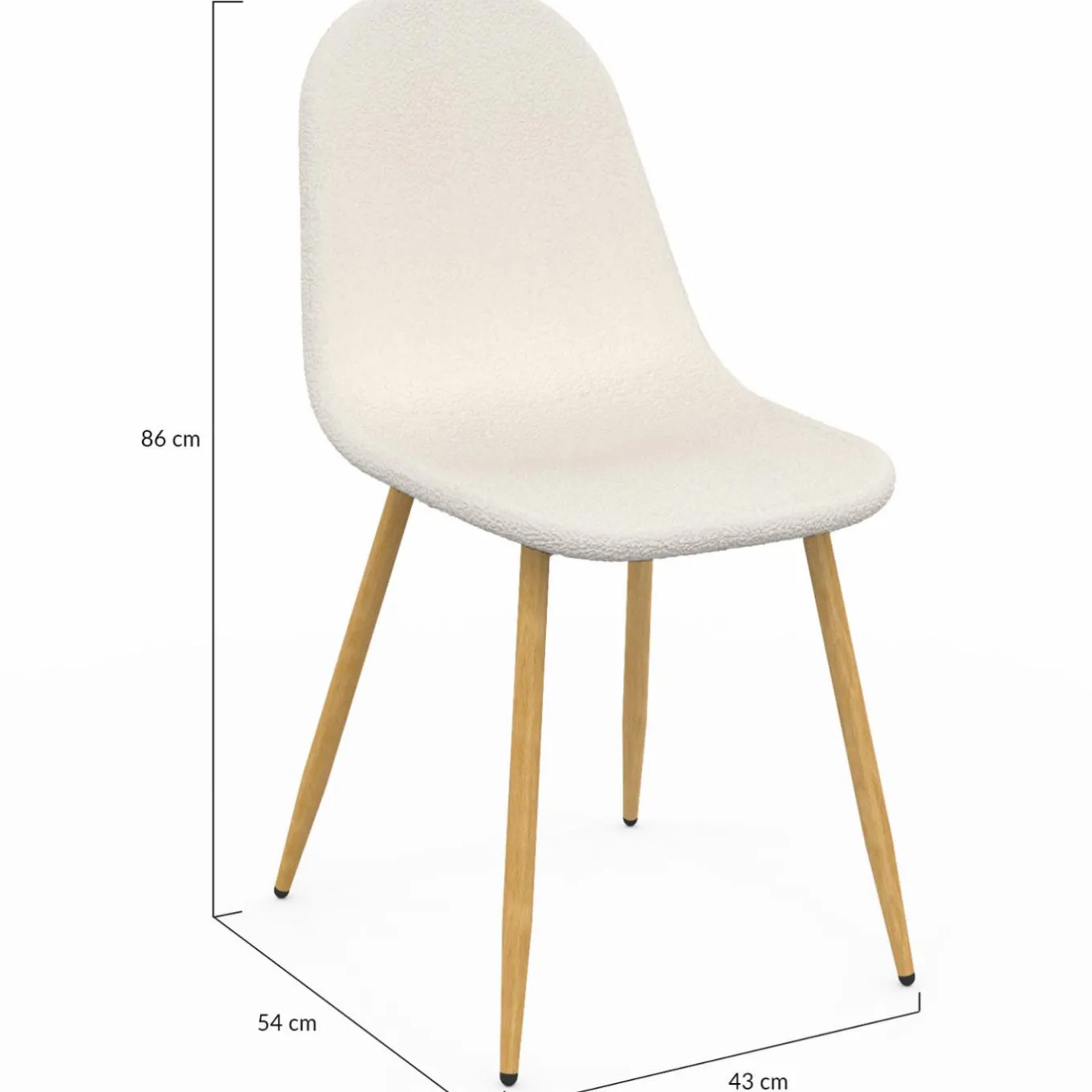 IDMarket Lot de 6 chaises scandinaves en tissu blanc bouclette pieds en bois* Collection Scandinave|Tables Et Chaises