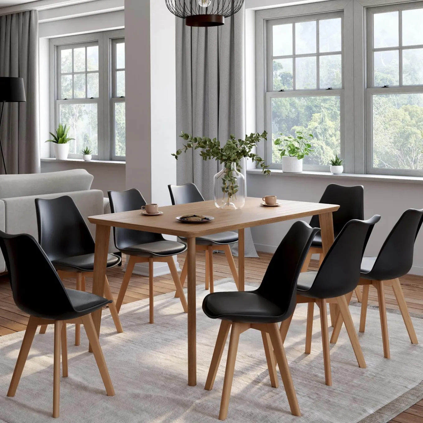 IDMarket Lot de 8 chaises scandinaves noires pour salle à manger* Collection Scandinave|Salle À Manger Complète