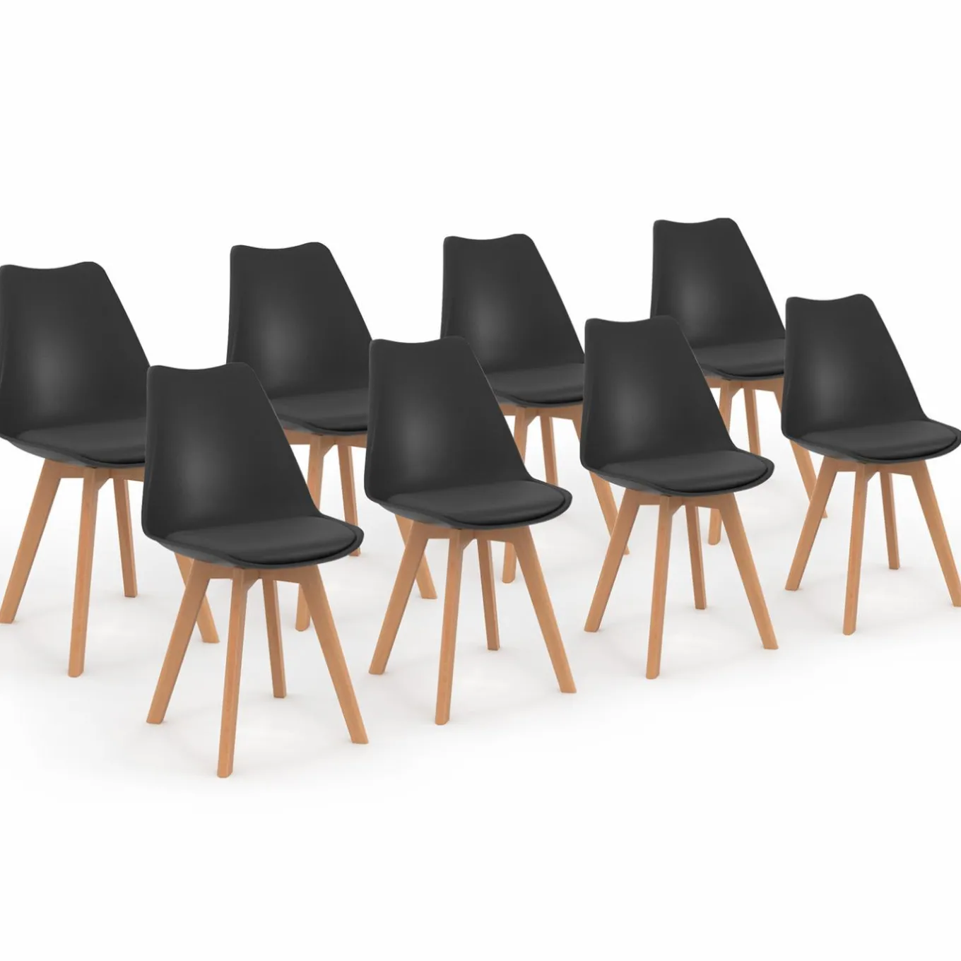 IDMarket Lot de 8 chaises scandinaves noires pour salle à manger* Collection Scandinave|Salle À Manger Complète