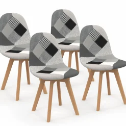 IDMarket Lot de 4 chaises scandinaves patchwork noir gris blancs* Collection Scandinave|Salle À Manger Complète